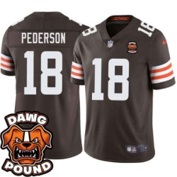 Browns #18 Doug Pederson DAWG POUND Dog Head logo Jersey -Brown