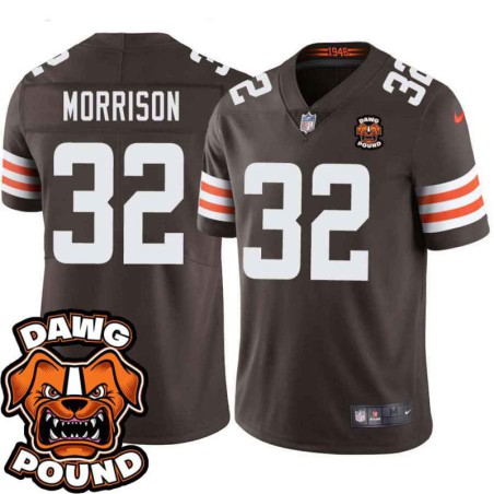 Browns #32 Fred Morrison DAWG POUND Dog Head logo Jersey -Brown