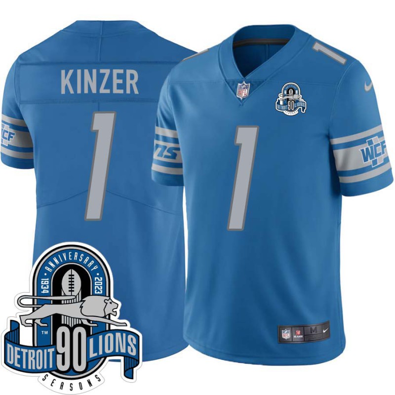 Lions #1 Matt Kinzer 1934-2023 90 Seasons Anniversary Patch Jersey -Blue Lions #1 Matt Kinzer 1934-2023 90 Seasons Anniversary Patch Jersey -Blue