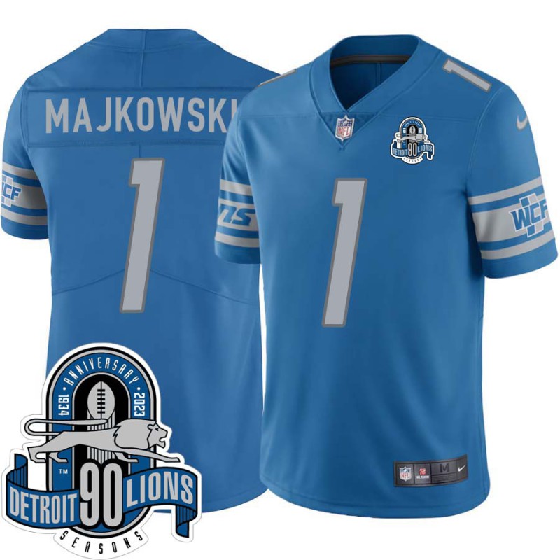 Lions #1 Don Majkowski 1934-2023 90 Seasons Anniversary Patch Jersey -Blue Lions #1 Don Majkowski 1934-2023 90 Seasons Anniversary Patch Jersey -Blue