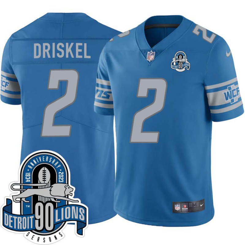 Lions #2 Jeff Driskel 1934-2023 90 Seasons Anniversary Patch Jersey -Blue Lions #2 Jeff Driskel 1934-2023 90 Seasons Anniversary Patch Jersey -Blue