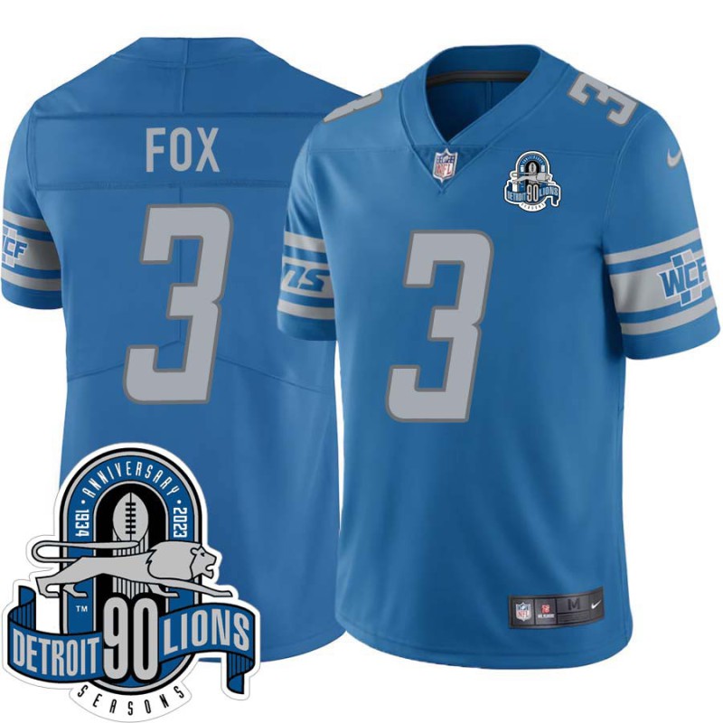 Lions #3 Jack Fox 1934-2023 90 Seasons Anniversary Patch Jersey -Blue Lions #3 Jack Fox 1934-2023 90 Seasons Anniversary Patch Jersey -Blue