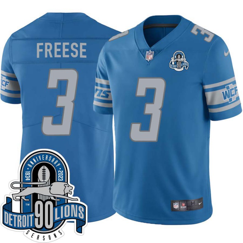 Lions #3 Nate Freese 1934-2023 90 Seasons Anniversary Patch Jersey -Blue Lions #3 Nate Freese 1934-2023 90 Seasons Anniversary Patch Jersey -Blue