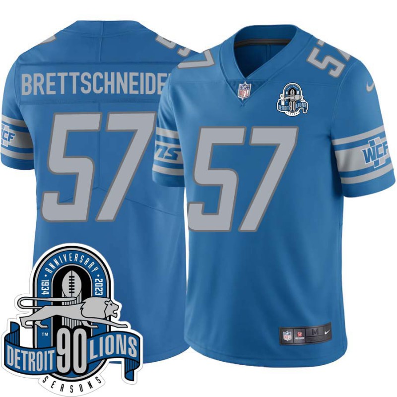 Lions #57 Carl Brettschneider 1934-2023 90 Seasons Anniversary Patch Jersey -Blue Lions #57 Carl Brettschneider 1934-2023 90 Seasons Anniversary Patch Jersey -Blue