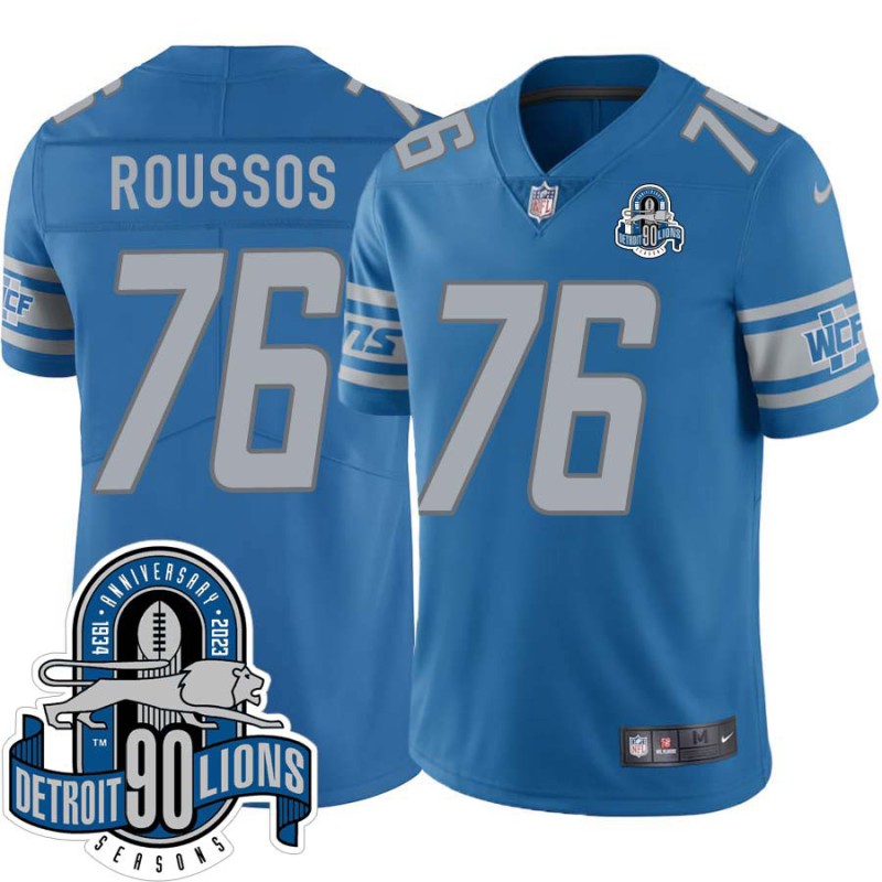 Lions #76 Mike Roussos 1934-2023 90 Seasons Anniversary Patch Jersey -Blue
