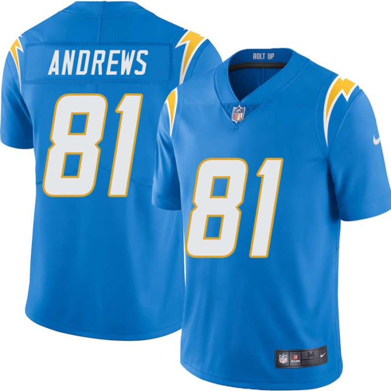 Chargers #81 John Andrews BOLT UP Powder Blue Jersey