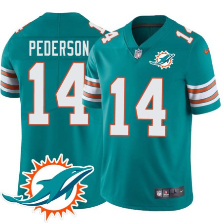 Dolphins #14 Doug Pederson Additional Chest Dolphin Patch Aqua Jersey