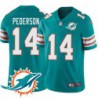Dolphins #14 Doug Pederson Additional Chest Dolphin Patch Aqua Jersey