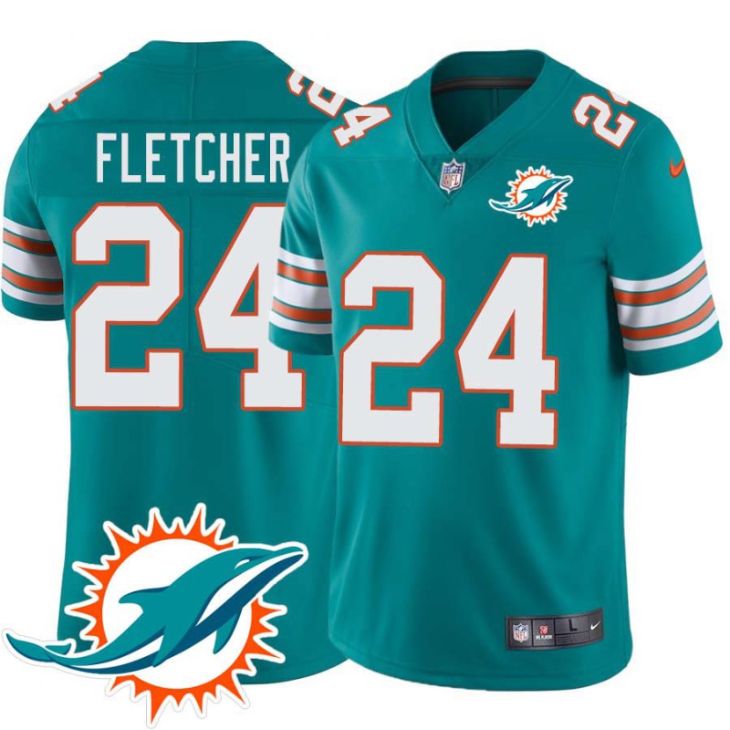 Dolphins #24 Jamar Fletcher Additional Chest Dolphin Patch Aqua Jersey