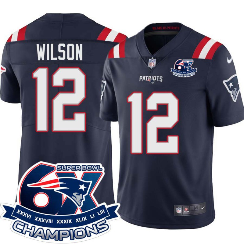 Patriots #12 Eddie Wilson 6X Super Bowl Champions Jersey -Navy Patriots #12 Eddie Wilson 6X Super Bowl Champions Jersey -Navy