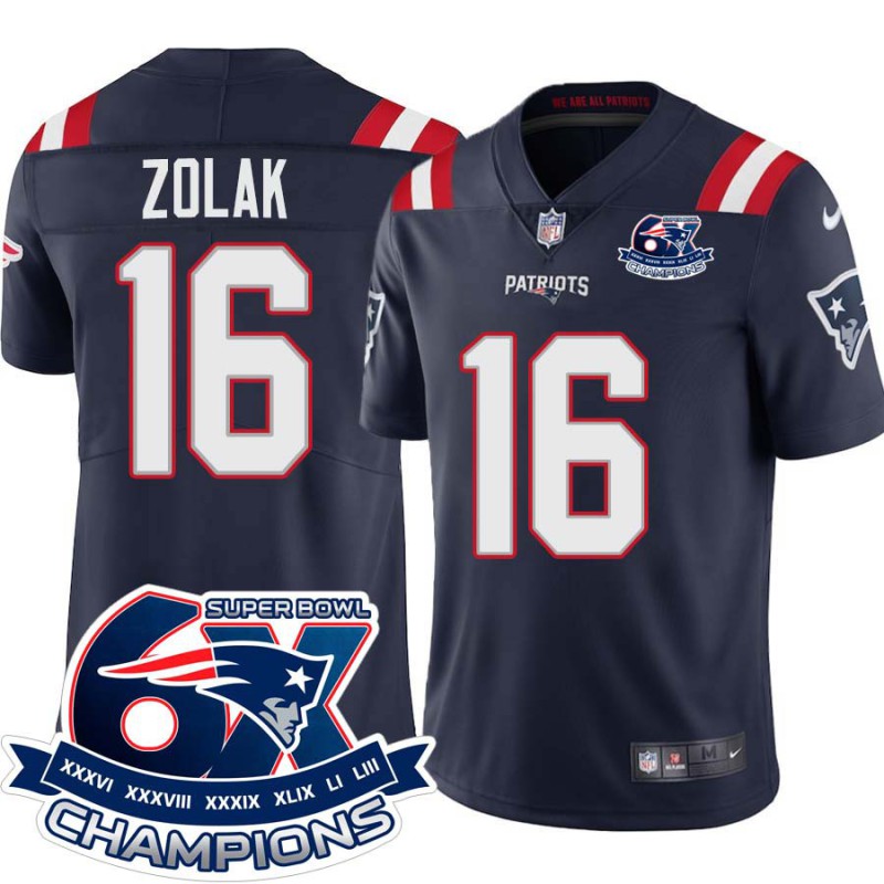 Patriots #16 Scott Zolak 6X Super Bowl Champions Jersey -Navy Patriots #16 Scott Zolak 6X Super Bowl Champions Jersey -Navy