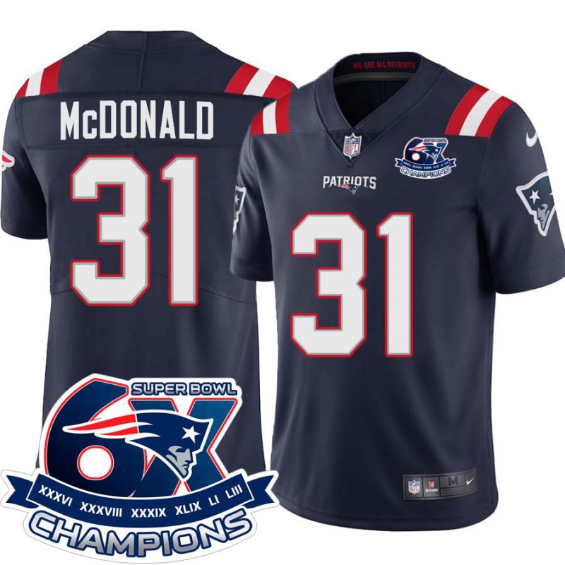 Patriots #31 Dewey McDonald 6X Super Bowl Champions Jersey -Navy Patriots #31 Dewey McDonald 6X Super Bowl Champions Jersey -Navy