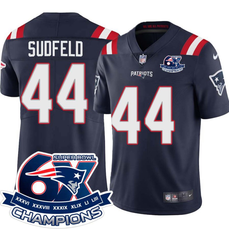 Patriots #44 Zach Sudfeld 6X Super Bowl Champions Jersey -Navy Patriots #44 Zach Sudfeld 6X Super Bowl Champions Jersey -Navy