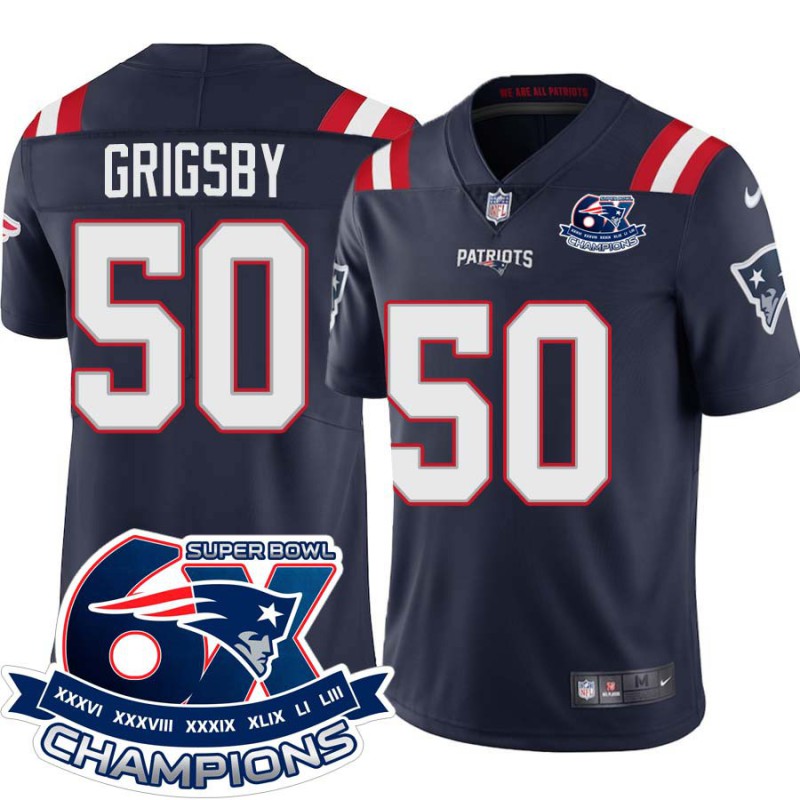 Patriots #50 Nicholas Grigsby 6X Super Bowl Champions Jersey -Navy Patriots #50 Nicholas Grigsby 6X Super Bowl Champions Jersey -Navy