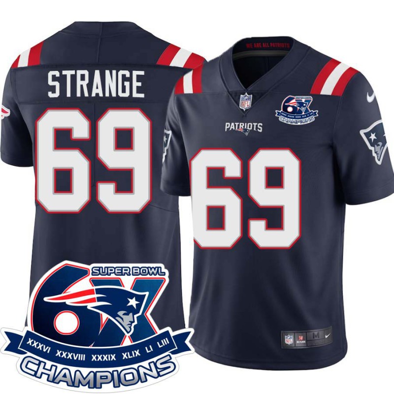 Patriots #69 Cole Strange 6X Super Bowl Champions Jersey -Navy Patriots #69 Cole Strange 6X Super Bowl Champions Jersey -Navy