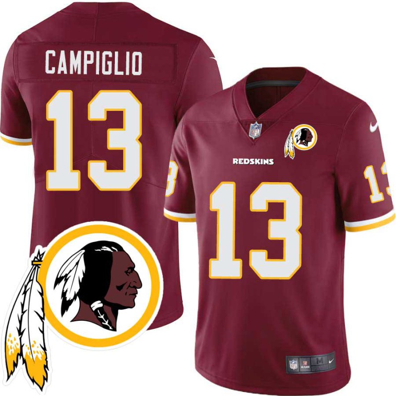 Bob Campiglio #13 Redskins Head Patch Burgundy Jersey Bob Campiglio #13 Redskins Head Patch Burgundy Jersey
