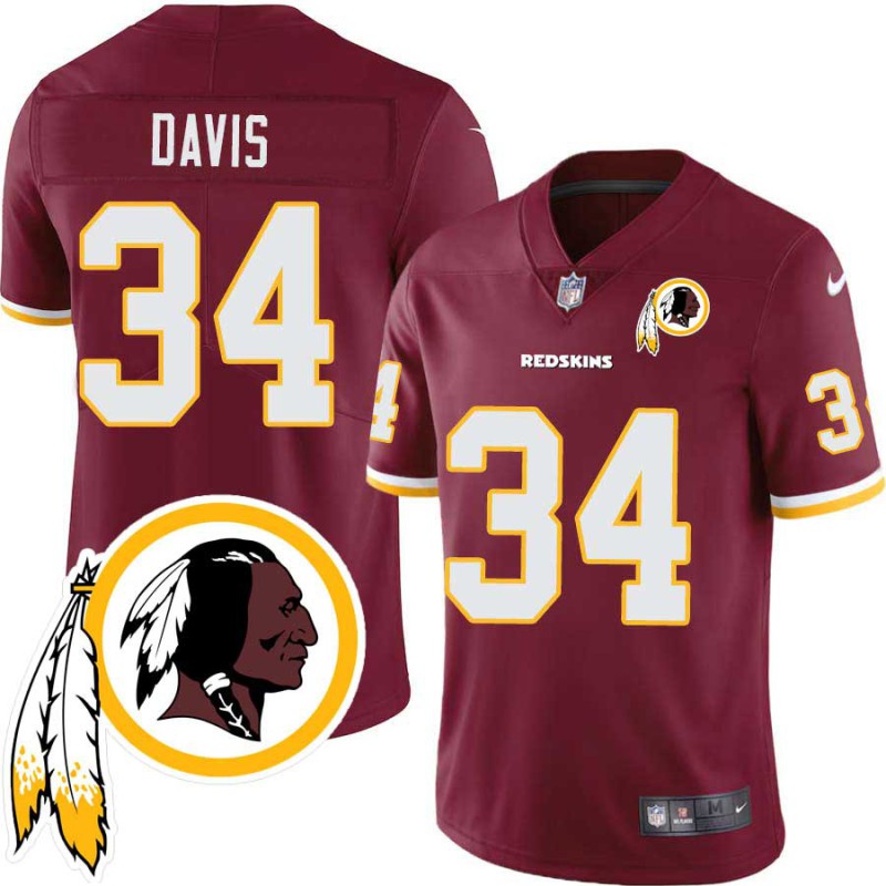 Brian Davis #34 Redskins Head Patch Burgundy Jersey Brian Davis #34 Redskins Head Patch Burgundy Jersey