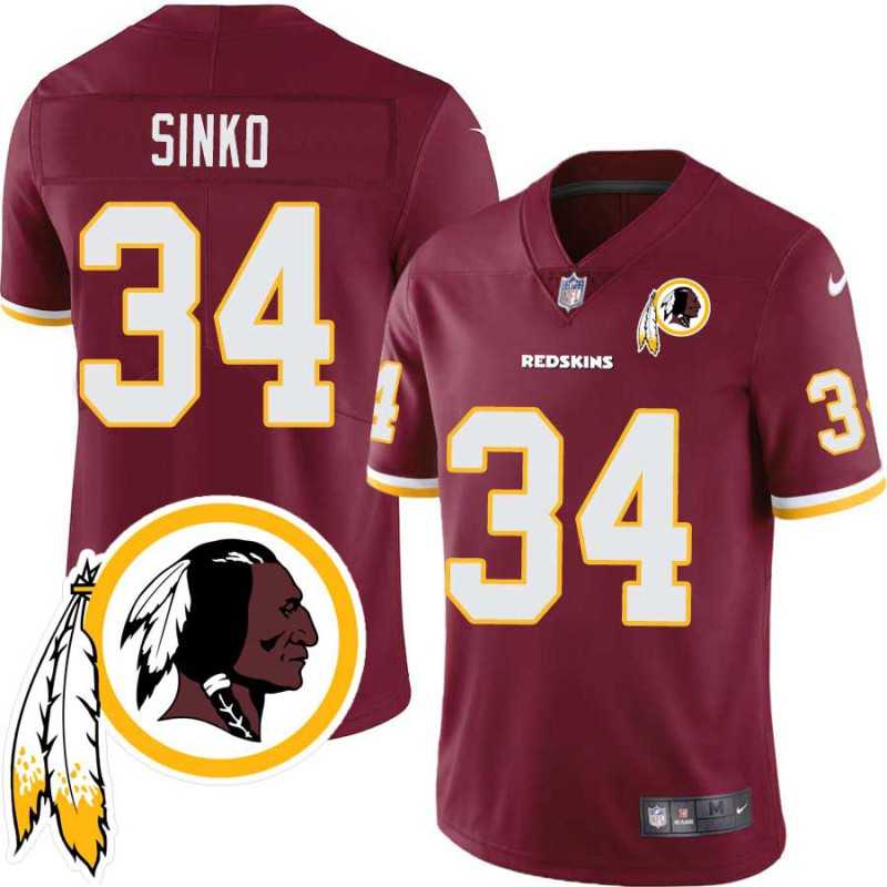 Steve Sinko #34 Redskins Head Patch Burgundy Jersey Steve Sinko #34 Redskins Head Patch Burgundy Jersey