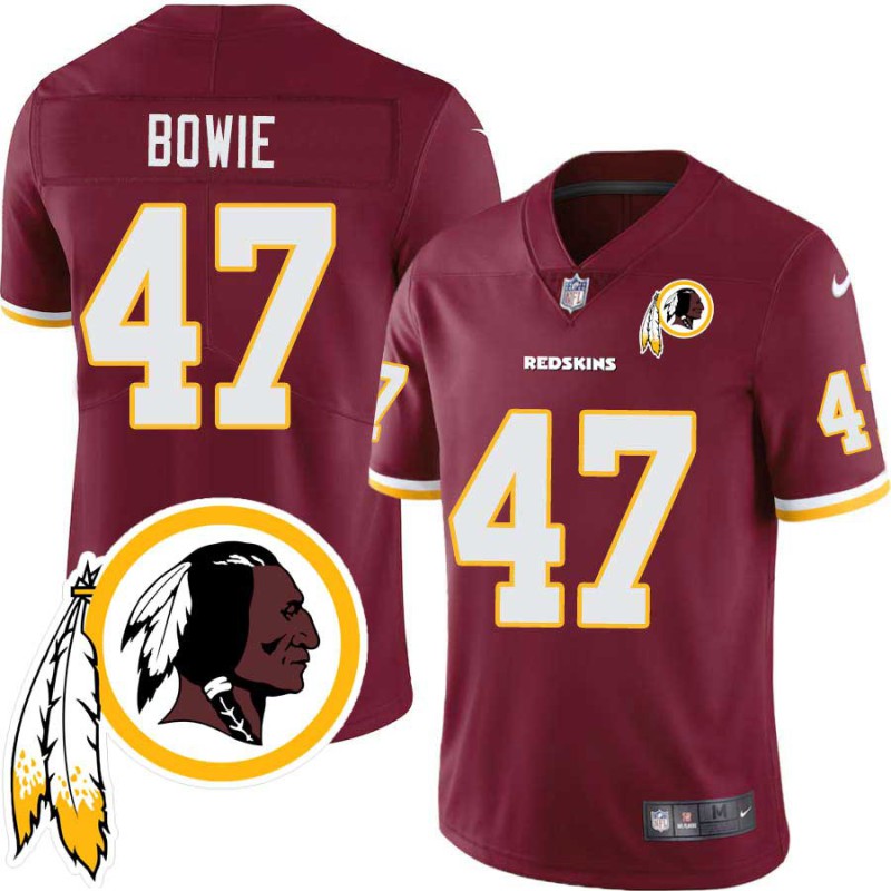 Larry Bowie #47 Redskins Head Patch Burgundy Jersey Larry Bowie #47 Redskins Head Patch Burgundy Jersey
