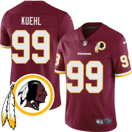 Ryan Kuehl #99 Redskins Head Patch Burgundy Jersey